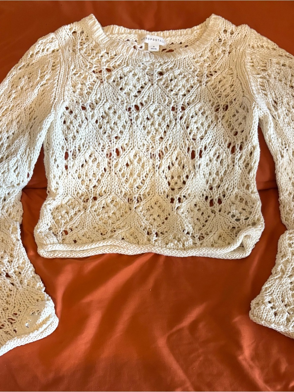 Aeropostale Ivory Crochet Long-Sleeve Pullover